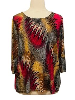 Rebecca Malone Abstract Stretch Print w/ Sequins 1XL